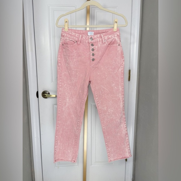 Women's High Rise Waist Straight Crop Jeans, size 6, Pink Button Up Fly - Picture 2 of 5